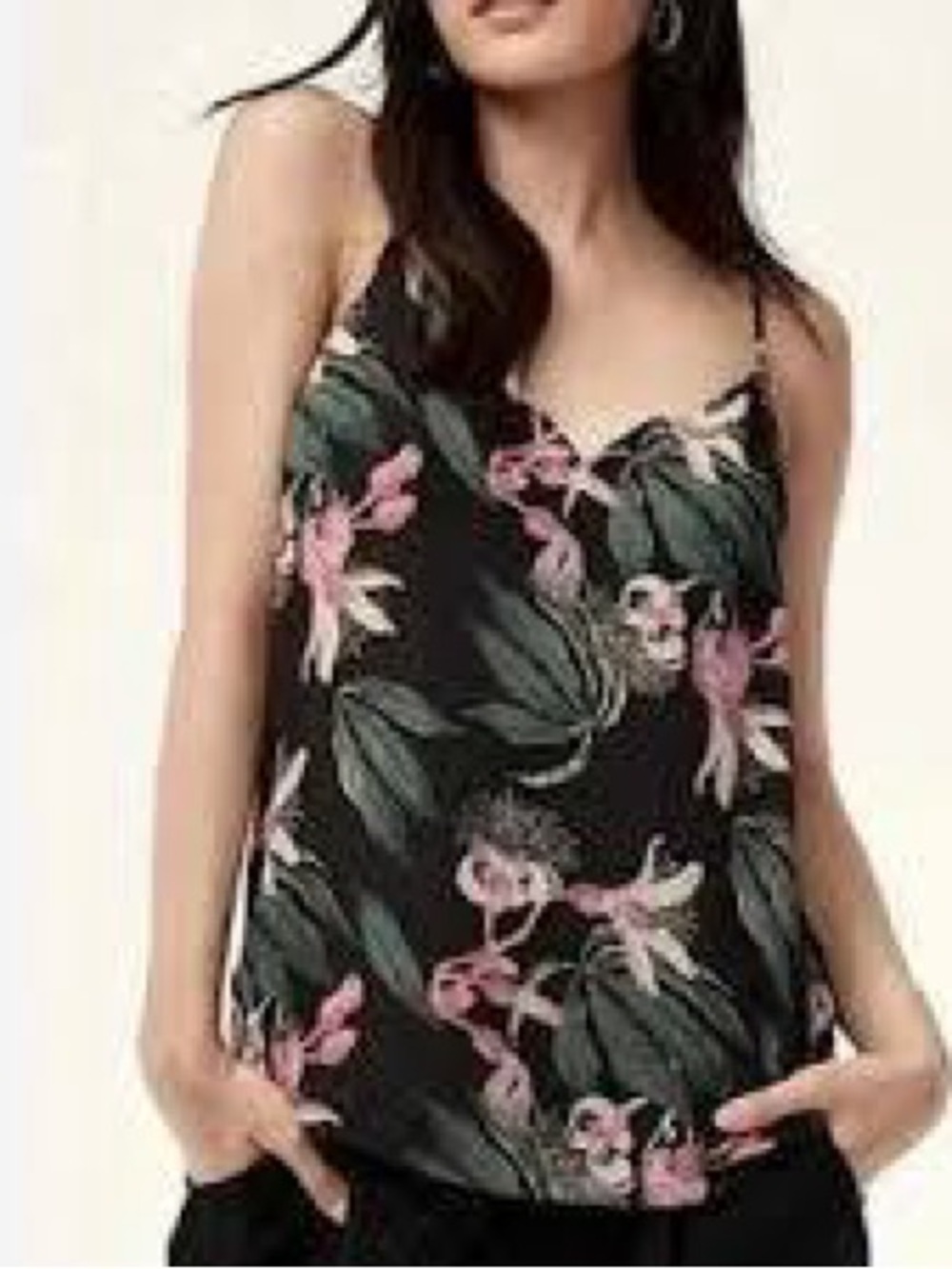Babaton Black Floral Spaghetti-Strap Cami